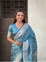 Sky Blue Jacquard Saree