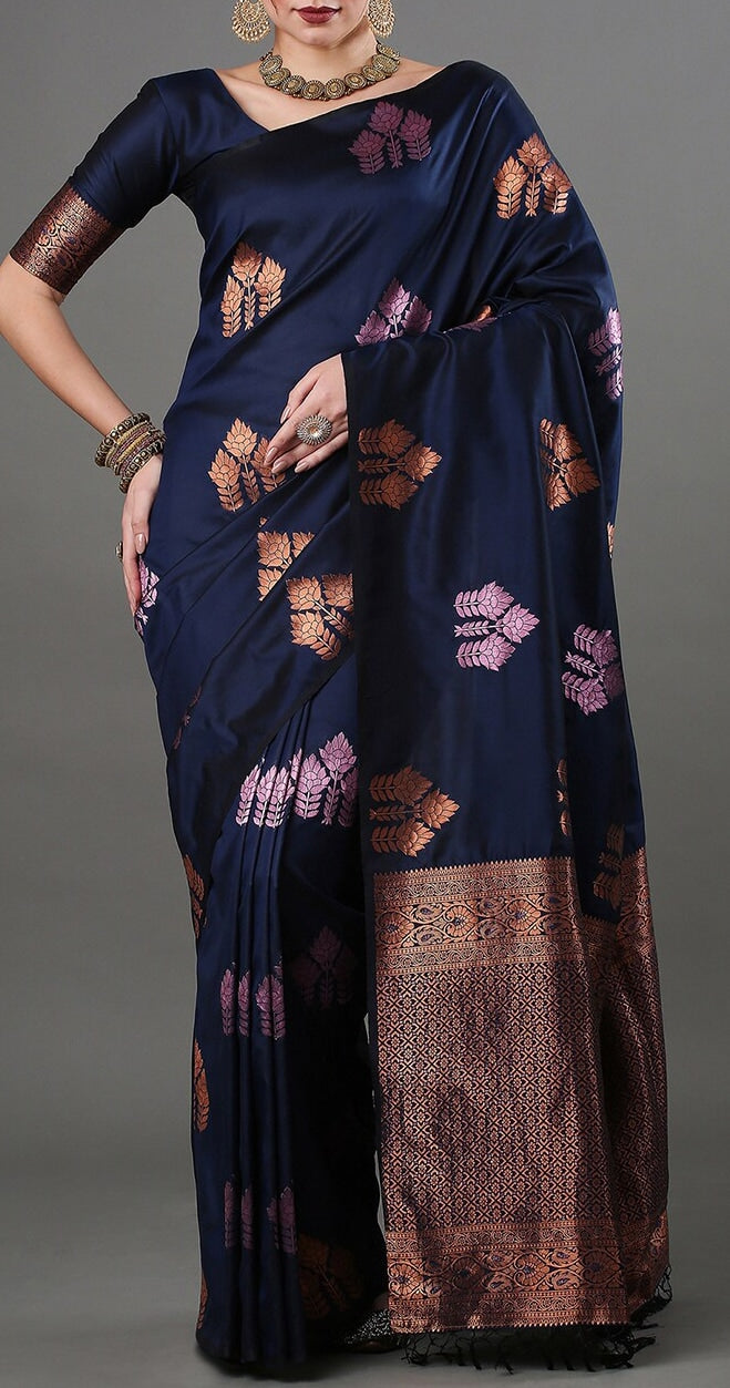 Navy Blue Jacquard Saree