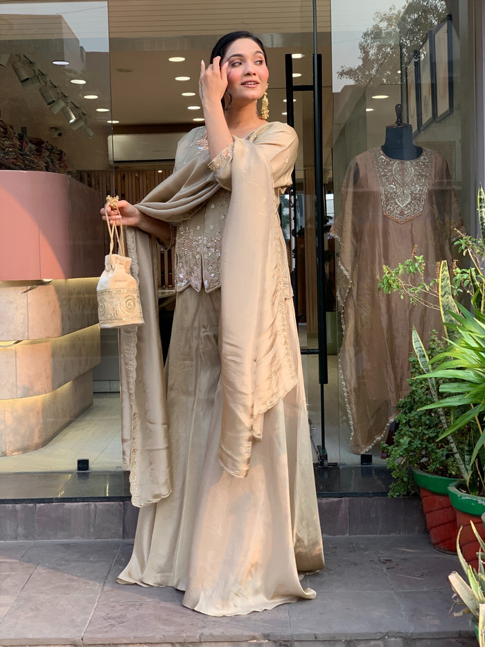 Champagne Embroidered Silk Palazzo Set