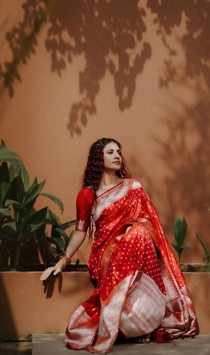 Vibrant Red Jacquard Saree