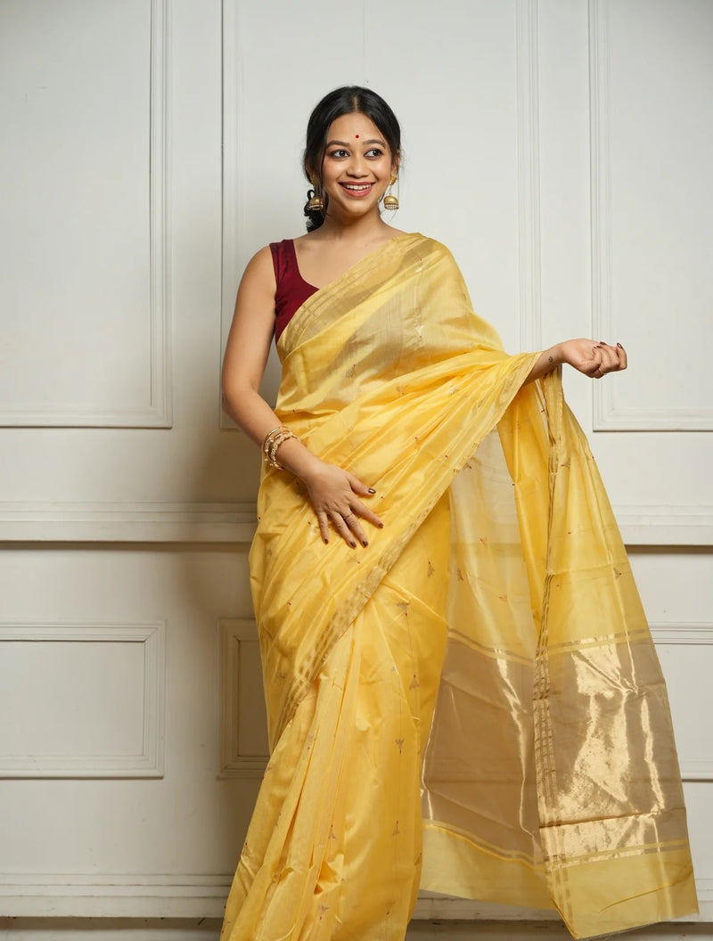 Yellow Jacquard Saree