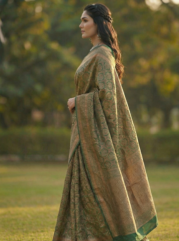Mahendi Green Jacquard Saree – Elegant & Ethnic Indian Wear