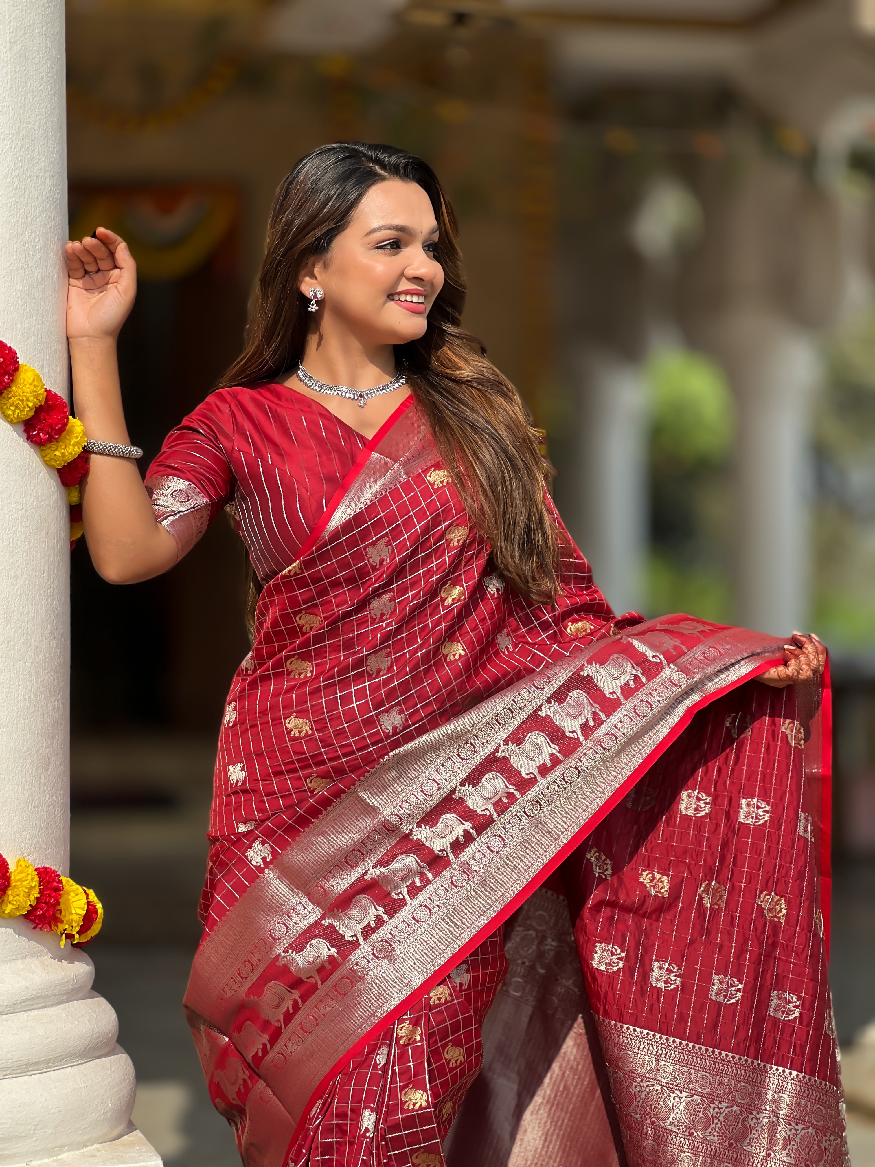 Red Jacquard Saree