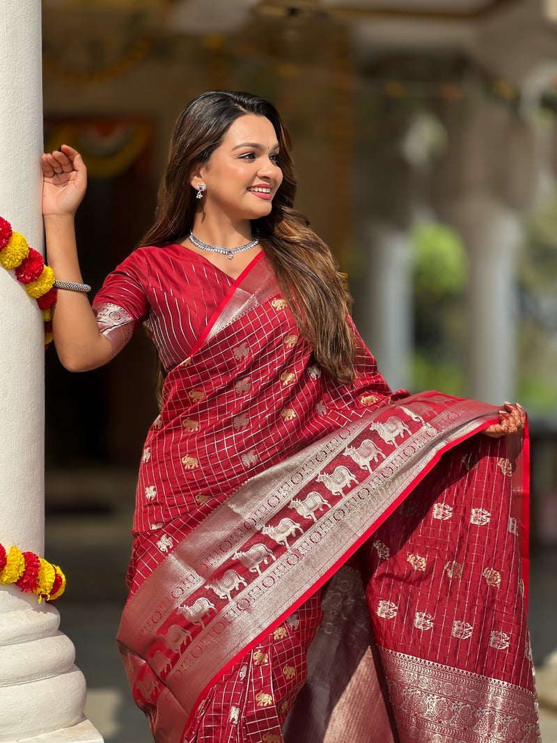 Red Jacquard Saree