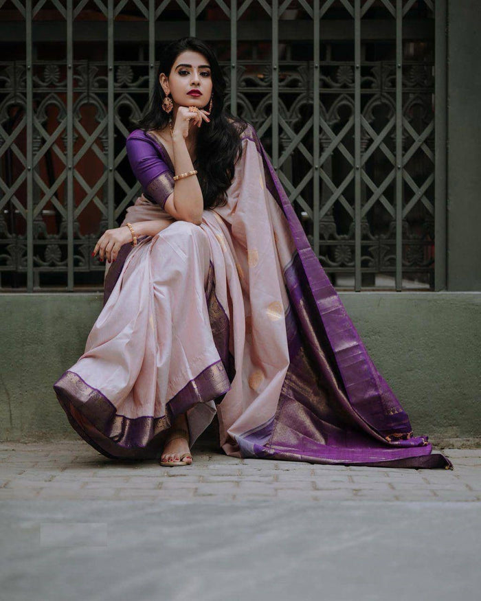 Elegant Peach Purple Jacquard Saree – Festive & Party Wear