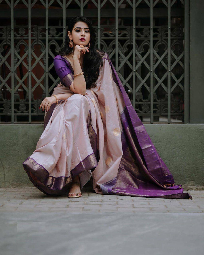 Elegant Peach Purple Jacquard Saree
