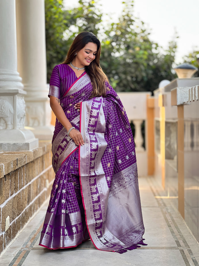 Premium Purple Jacquard Saree – Rich Weave for Festive & Traditional Elegance