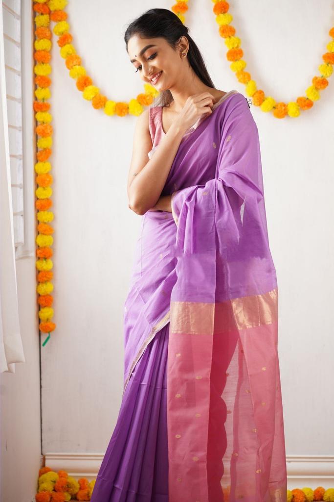 Lavender Pink Jacquard Saree