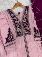 Elegant Pink Roman Silk Anarkali Kurti Set