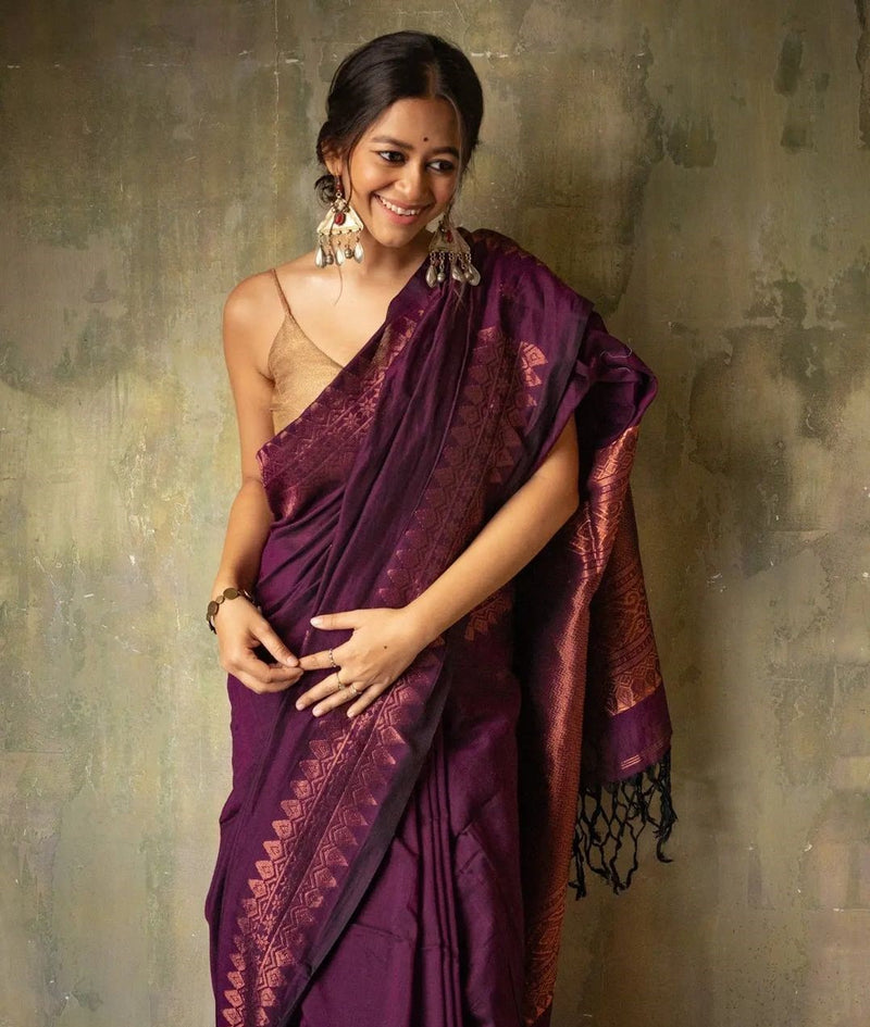 Luxury Wine Jacquard Saree