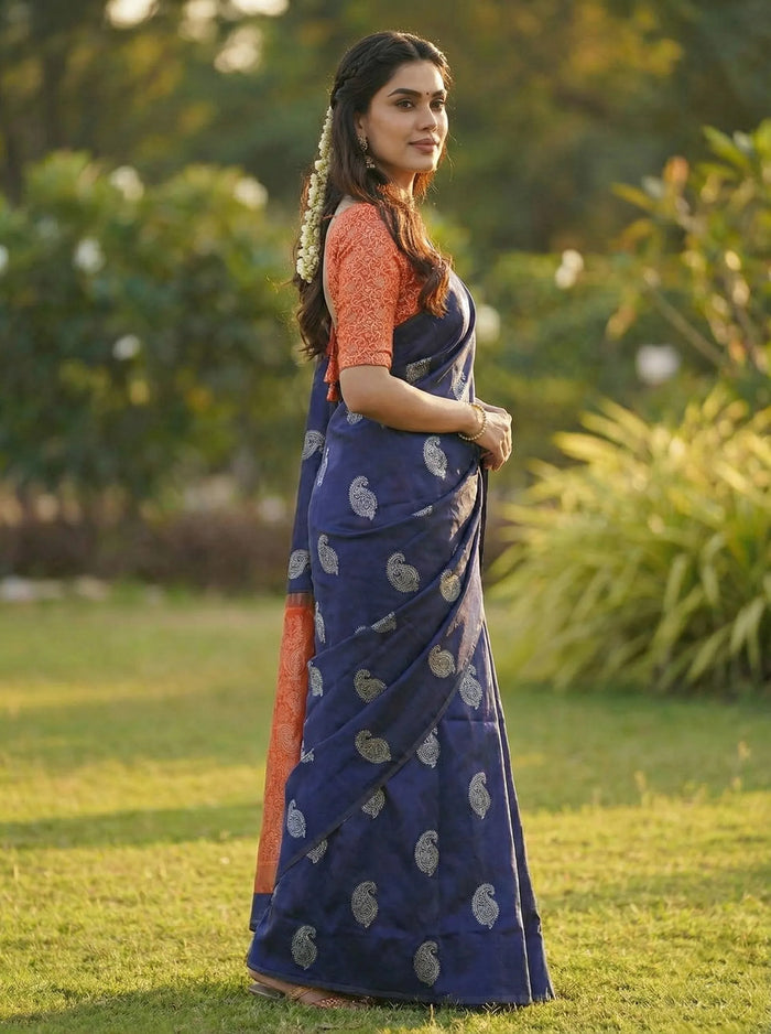 Elegant Blue Jacquard Saree – Lightweight, Festive & Perfect for All Occasions
