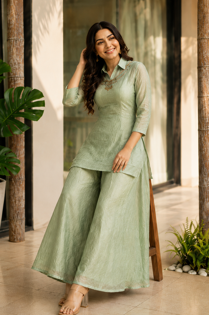 Women's Sage Green Salsa Crushed 3-Piece Co-Ord Set