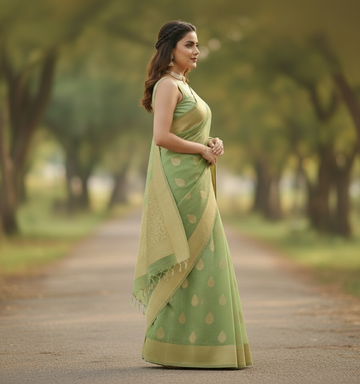 Pista Green Jacquard Saree – Fresh, Elegant & Perfect for Every Occasion