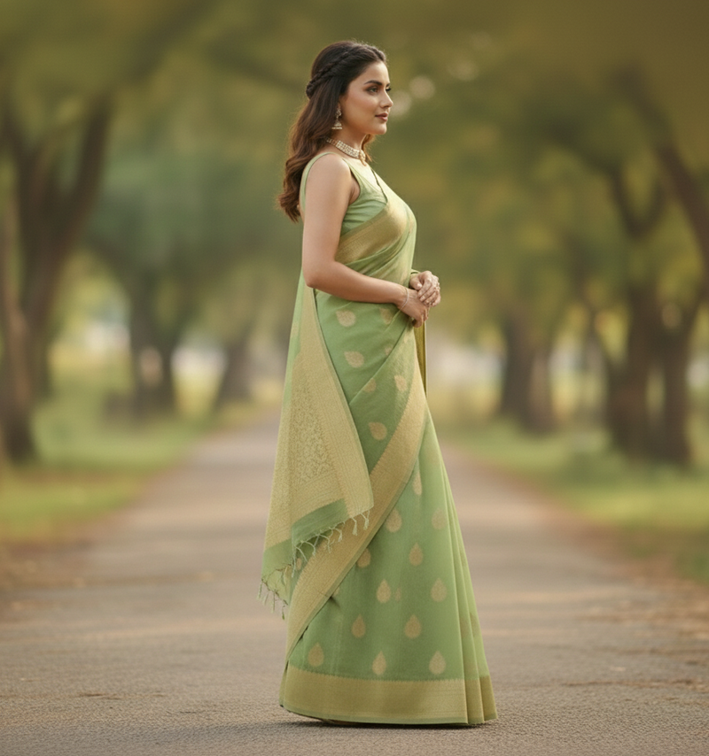 Pista Green Jacquard Saree