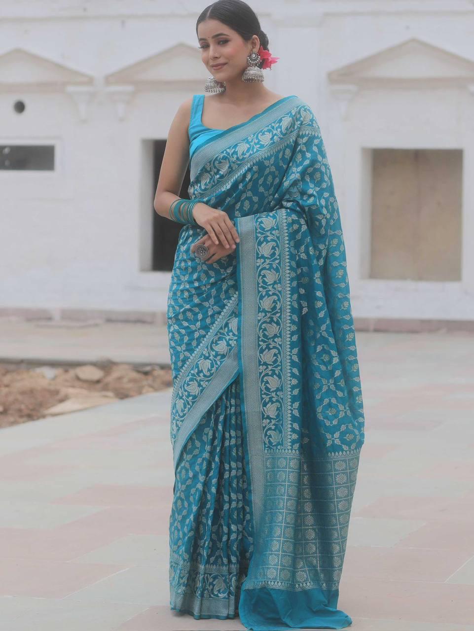 Elegant Sky Blue Jacquard Saree