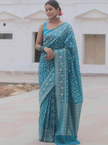 Elegant Sky Blue Jacquard Saree – Premium Festive & Party Wear