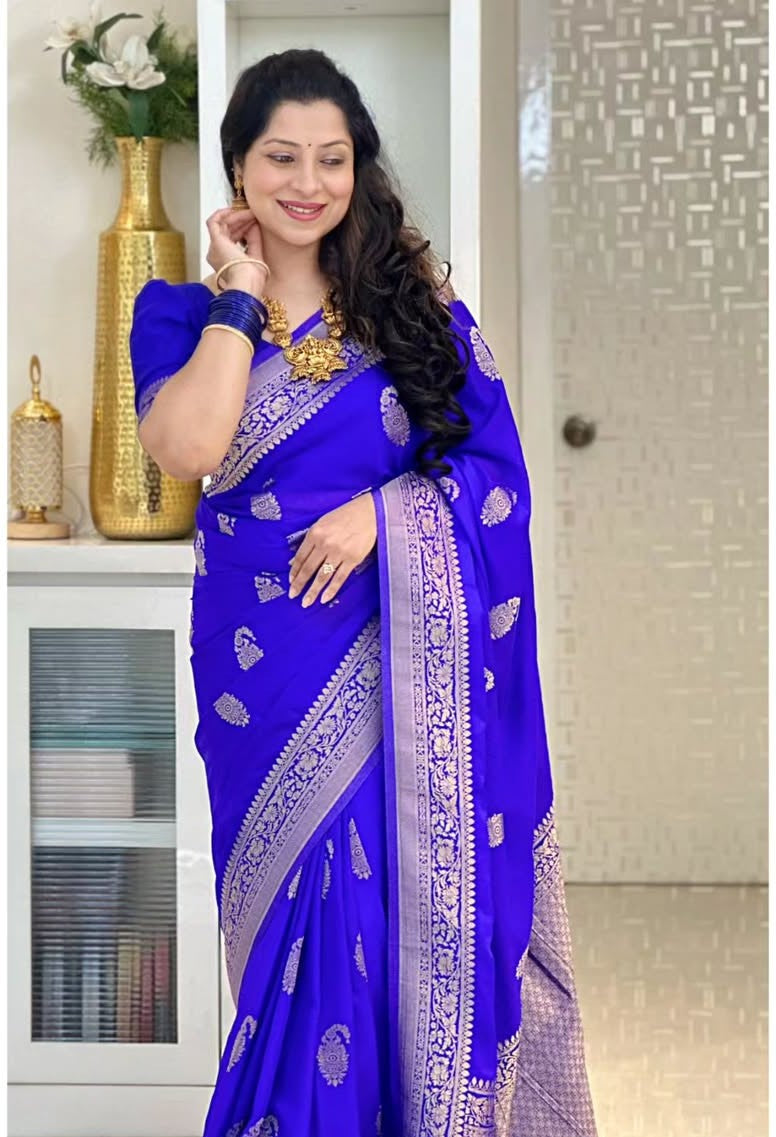 Elegant Blue Jacquard Saree