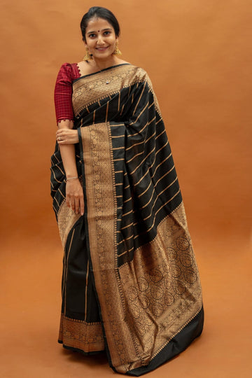Black Jacquard Saree – Timeless Elegance with Rich Woven Detailing
