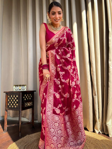 Royal Maroon Jacquard Saree – Classic Woven Elegance for Weddings & Festive Events