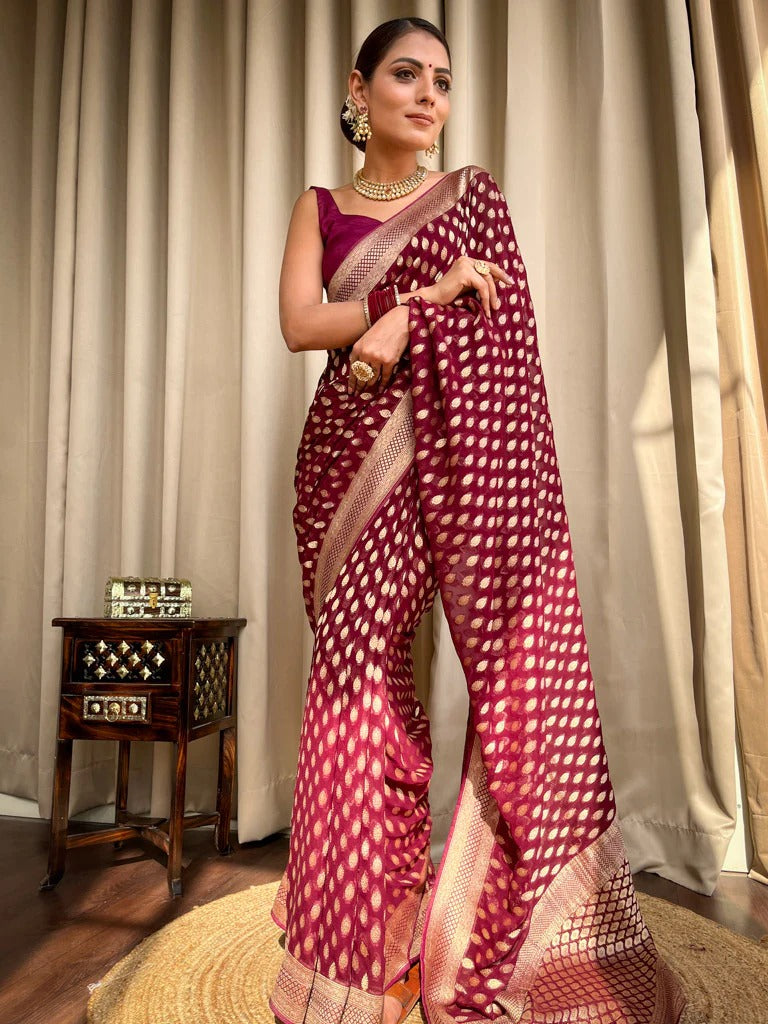 Royal Maroon Jacquard Saree