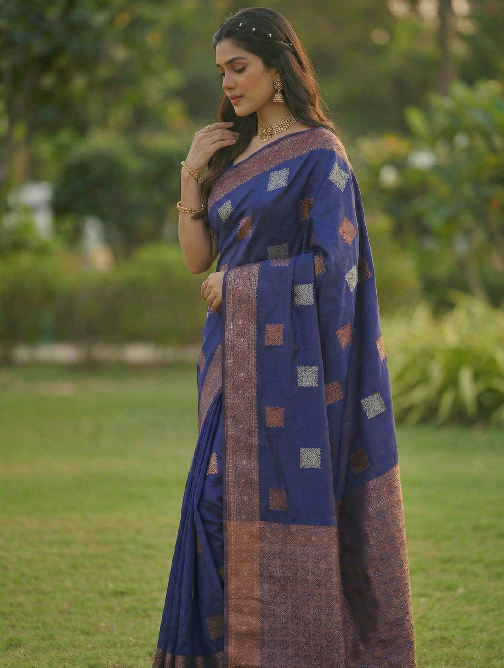 Royal Blue Jacquard Saree