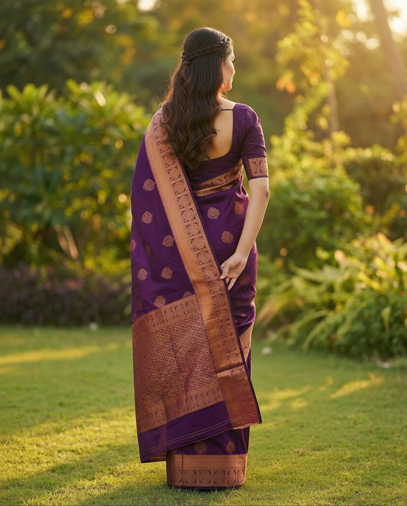 Imperial Purple Jacquard Silk Saree with Rich Woven Accents | Festive & Wedding Elegance