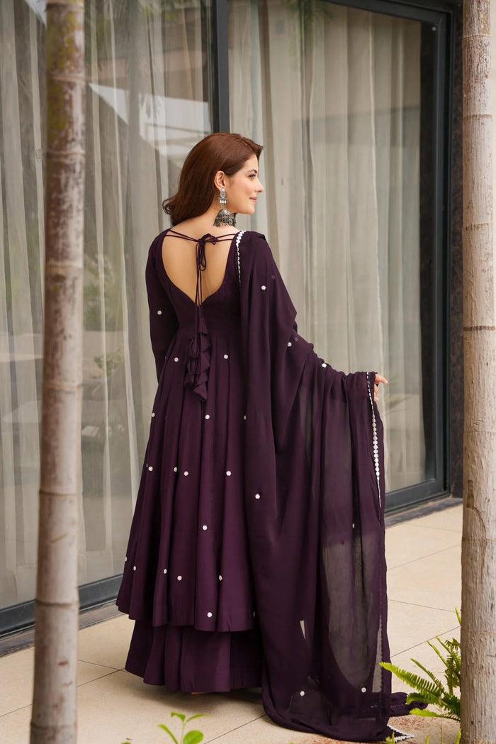 Royal Plum Rayon Anarkali Suit Set