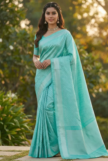 Elegant Sky Blue Jacquard Saree – Premium Festive & Wedding Wear for Modern Women