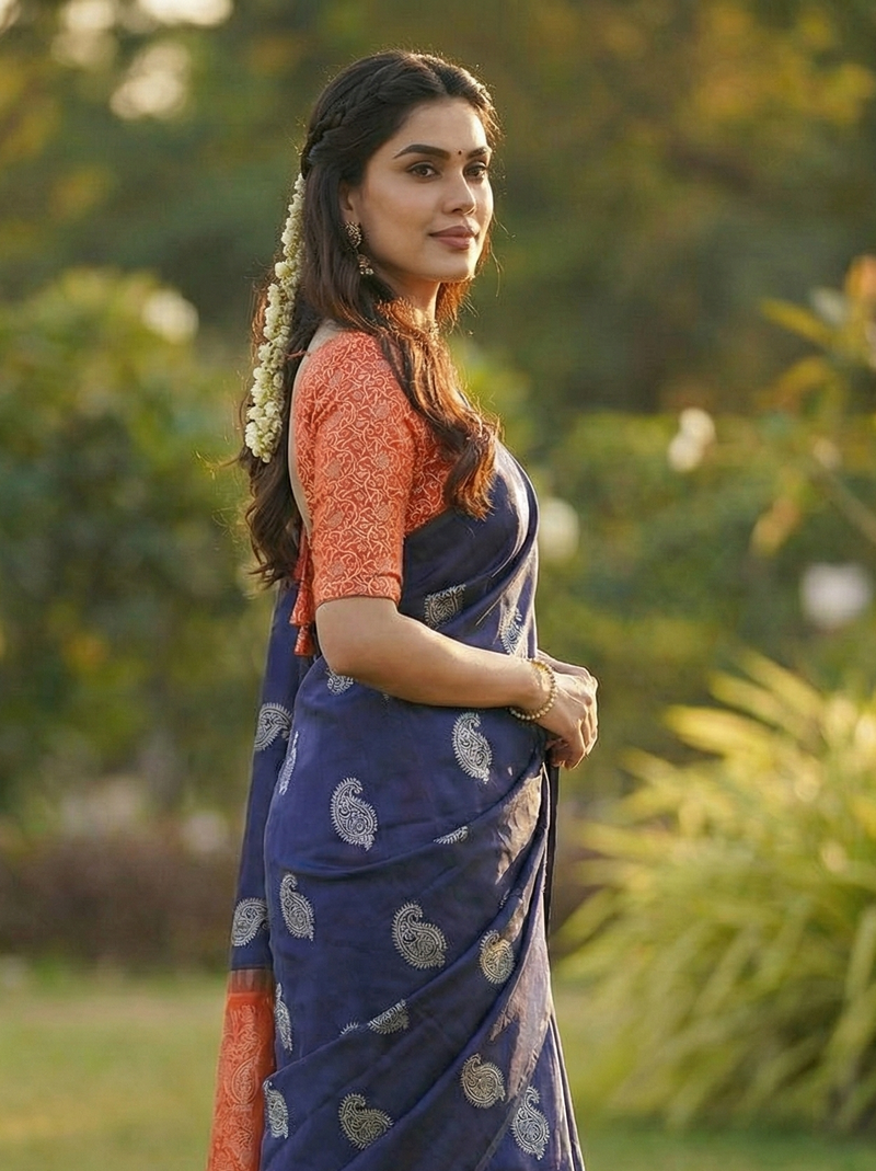 Elegant Blue Jacquard Saree