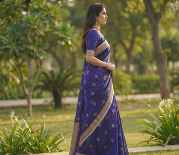 Royal Blue Jacquard Saree – Luxurious Woven Saree for Festive & Wedding Wear