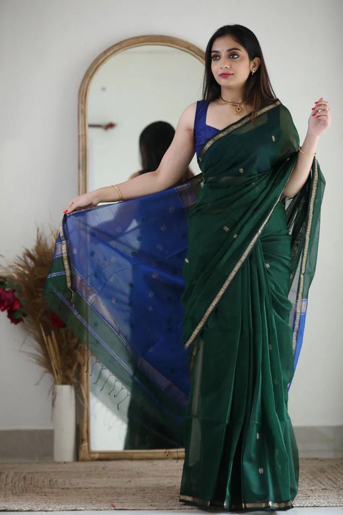 Blue Green Jacquard Saree