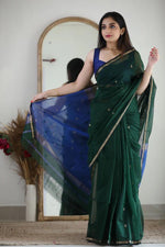 Blue Green Jacquard Saree