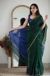 Blue Green Jacquard Saree for Premium Festive & Party Wear Style