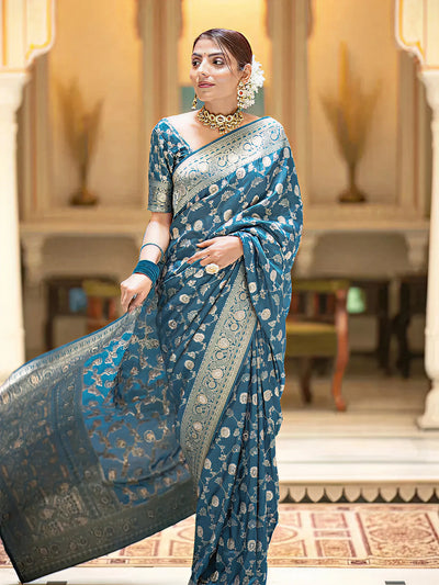 Tea Blue Jacquard Saree
