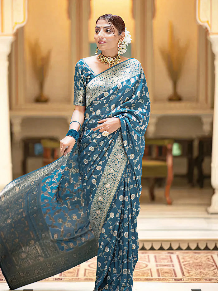 Tea Blue Jacquard Saree