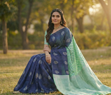 Blue Jacquard Saree – Stylish Woven Saree with Elegant Traditional Charm