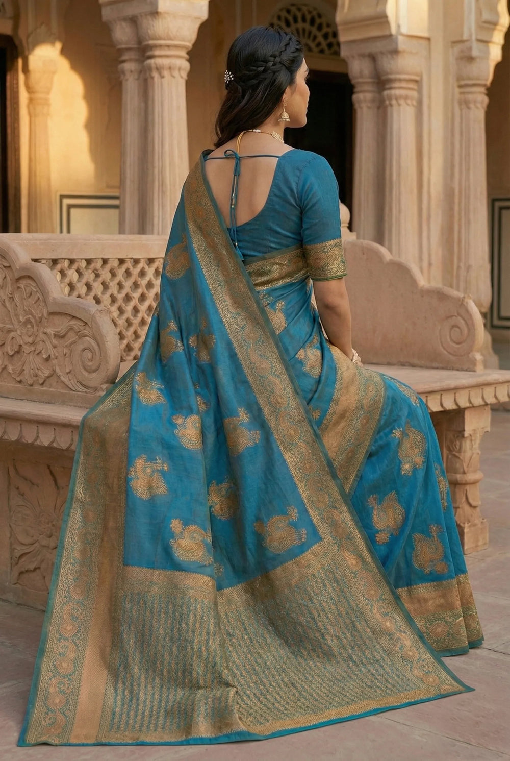 Refreshing Firoji Jacquard Silk Saree with Elegant Woven Motifs | Festive & Occasion Wear