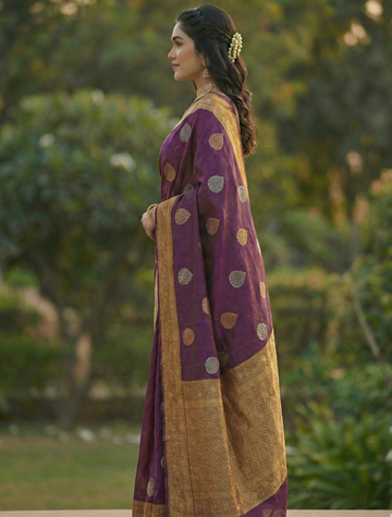 Wine Jacquard Saree – Luxe Woven Saree for Festive & Special Occasions
