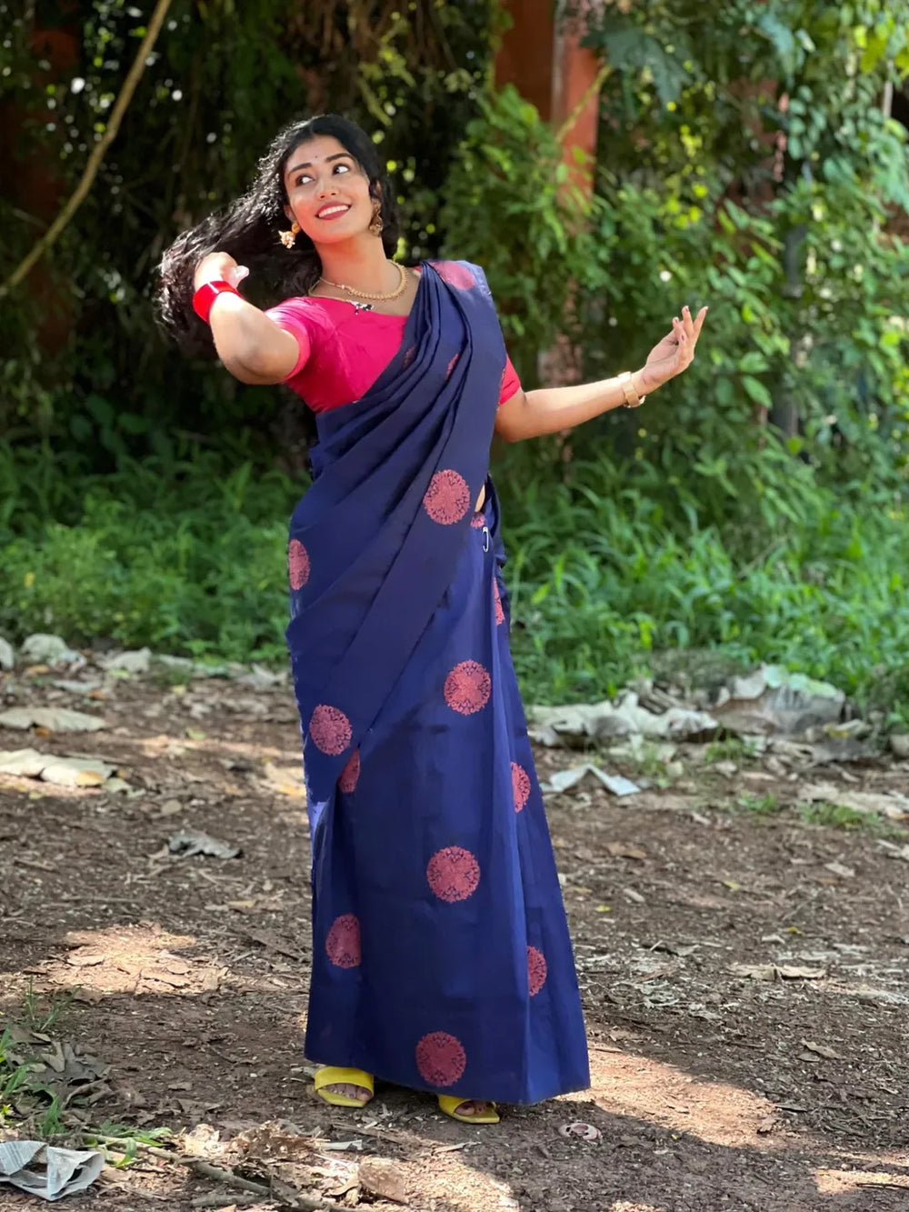 Soft silk blissful night blue colored, designer wear saree - Ibis Fab