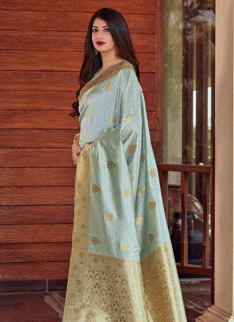 Serene Tea Blue Jacquard Saree