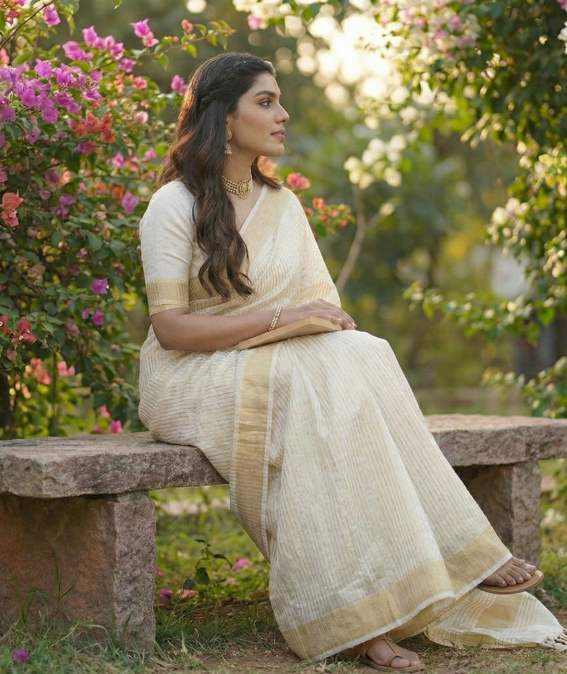 Elegant Off-White Jacquard Saree