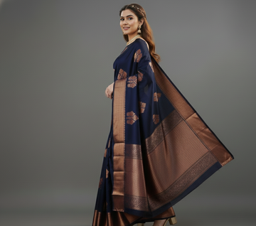 Navy Blue Jacquard Saree – Elegant Woven Saree for Festive & Formal Occasions