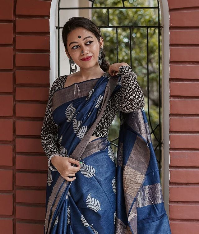 Elegant Blue Jacquard Saree
