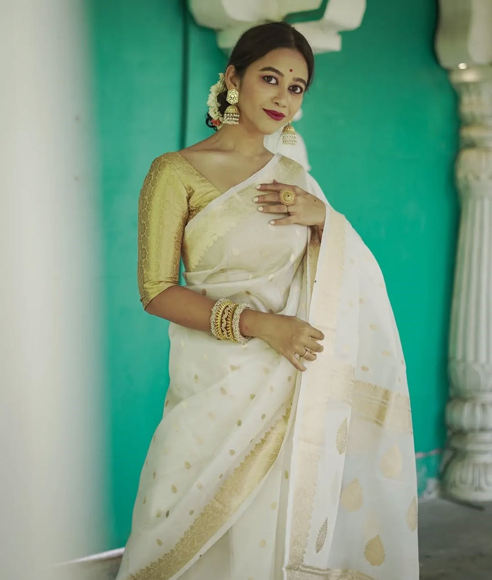White Jacquard Saree