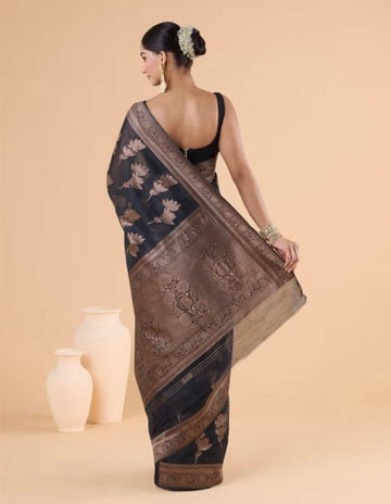 Premium Black Jacquard Saree – Timeless Elegance with Rich Woven Detailing