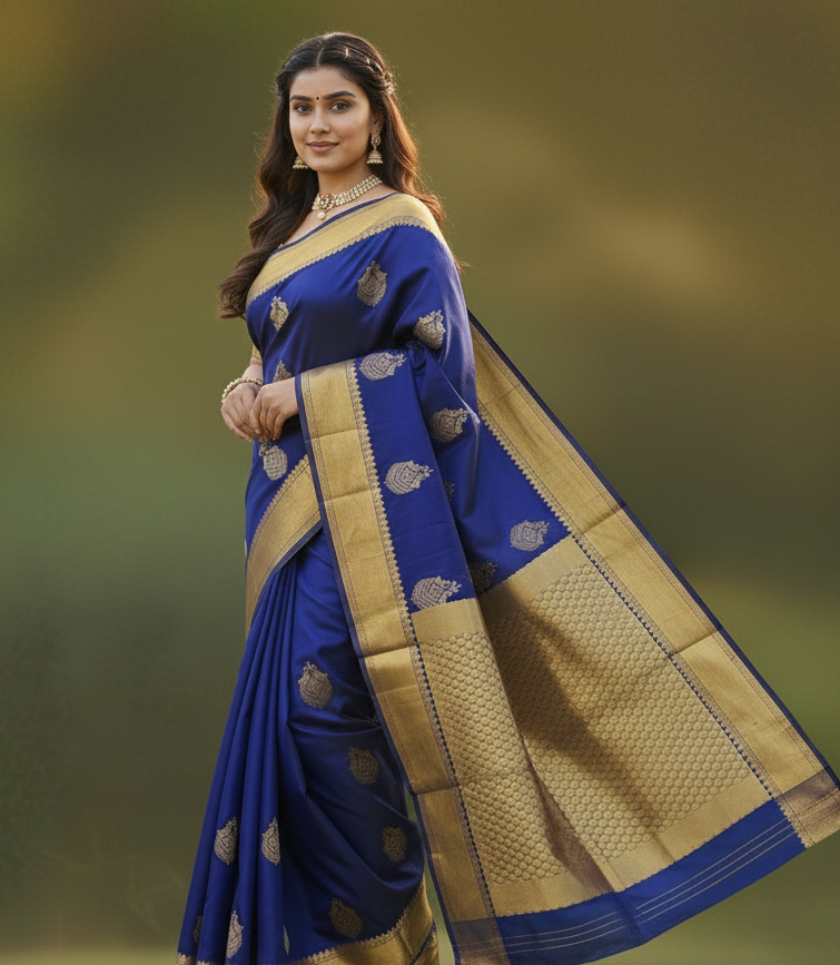 Luxurious Blue Jacquard Saree