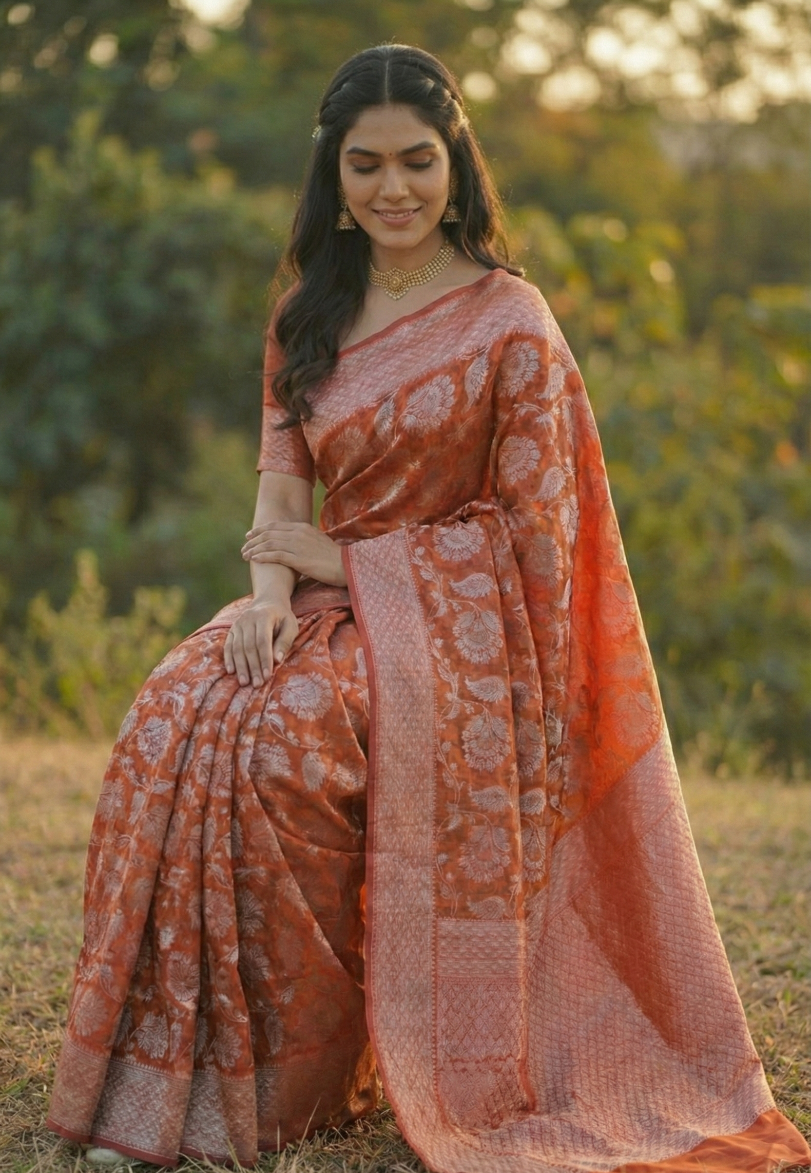 Radiant Orange Jacquard Saree