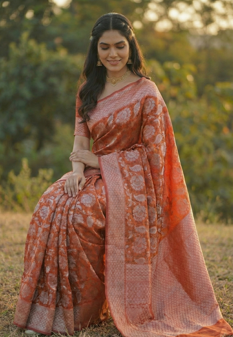 Radiant Orange Jacquard Saree