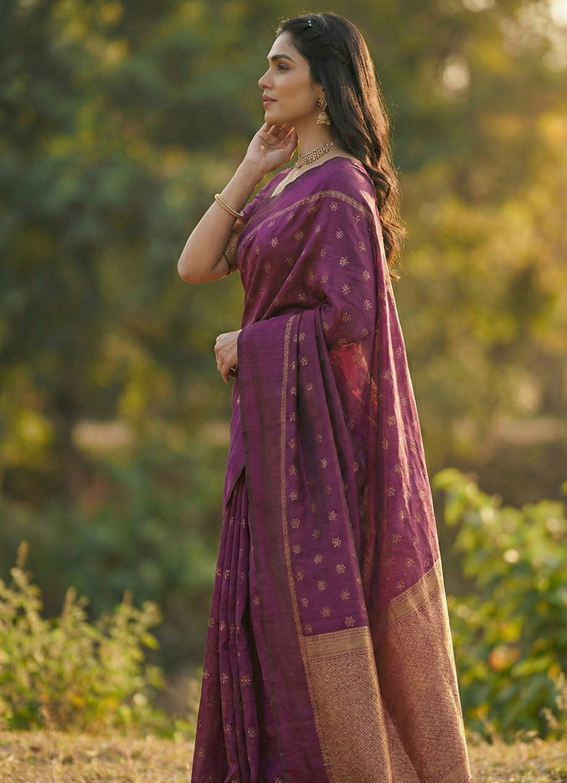 Elegant Wine Jacquard Saree