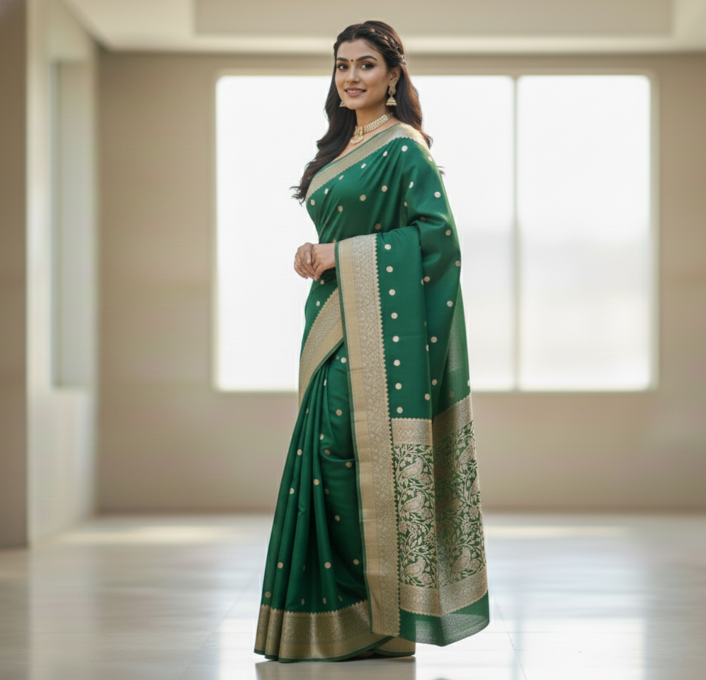 Bottle Green Jacquard Saree for Women
